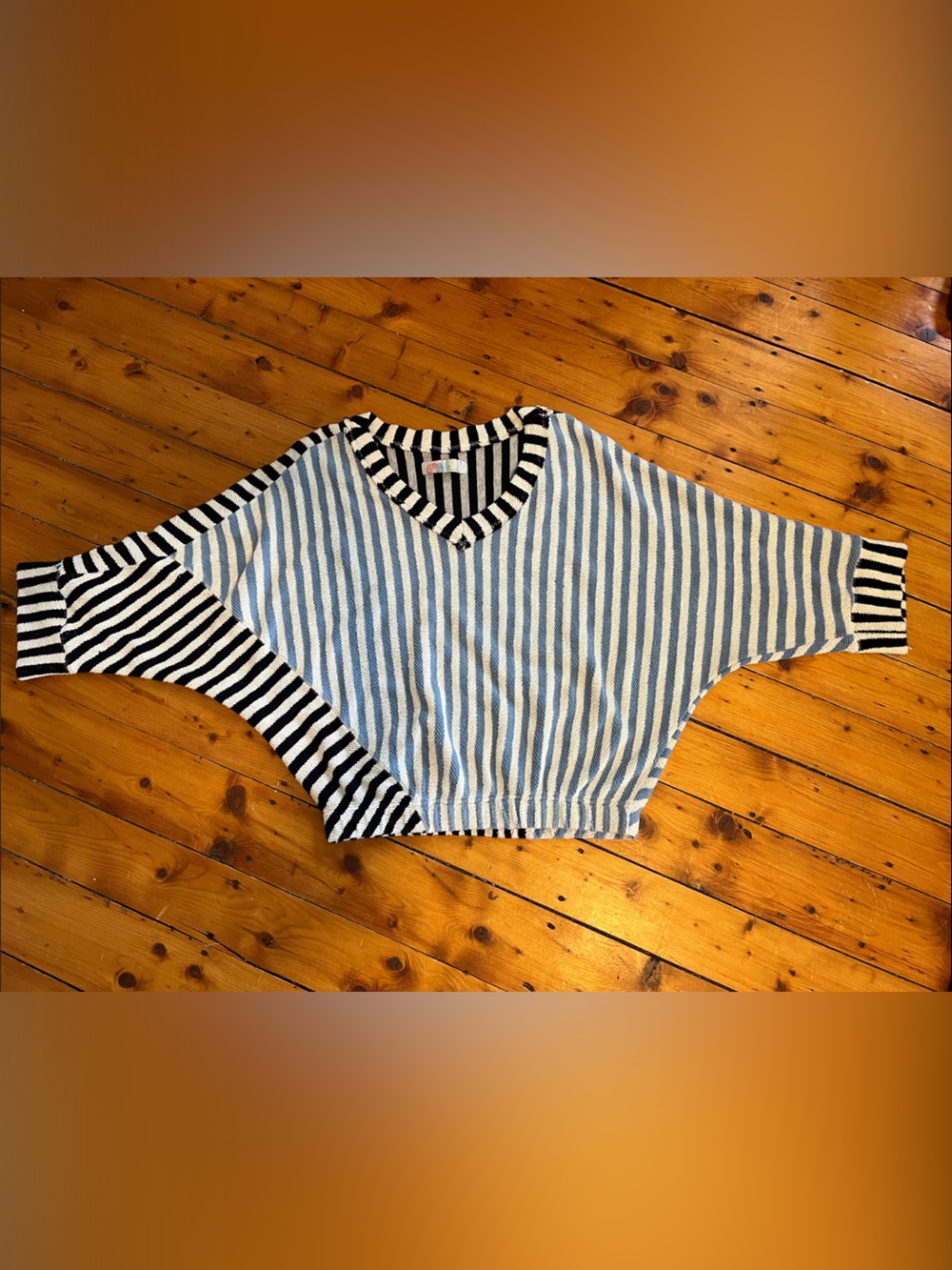 Free People Beach 100% cotton Striped V-Neck Sweater